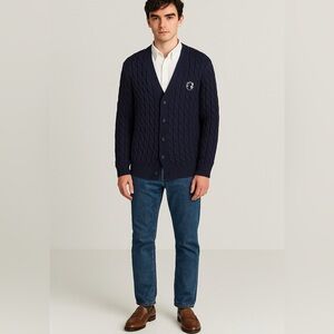 Team Liquid Men’s XXL Cable Knit Navy Blue Wool Blend Heritage Cardigan Academia